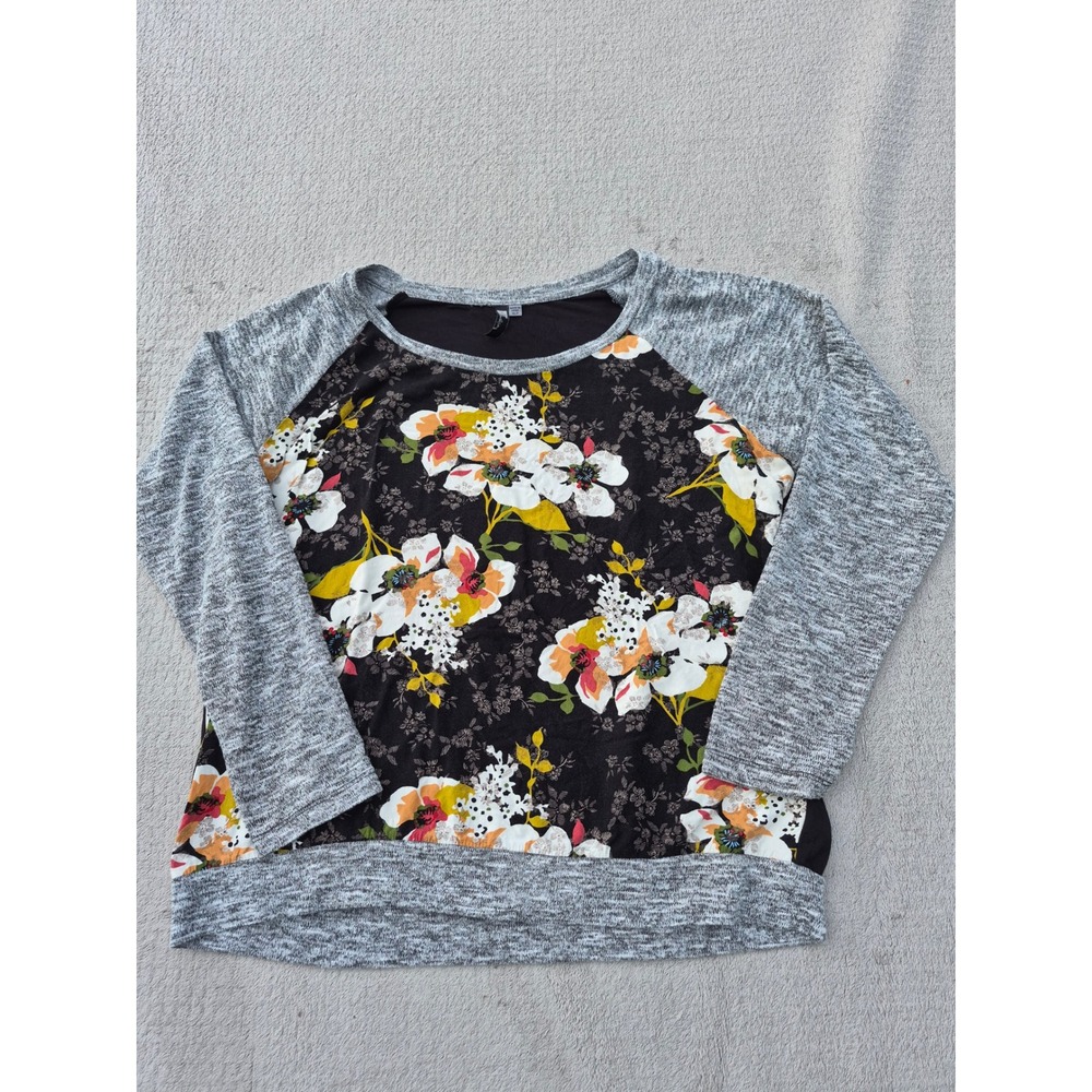 Kut from the Kloth Floral‎ Raglan Mixed Media Top Grey Black XLP KT29201PSF